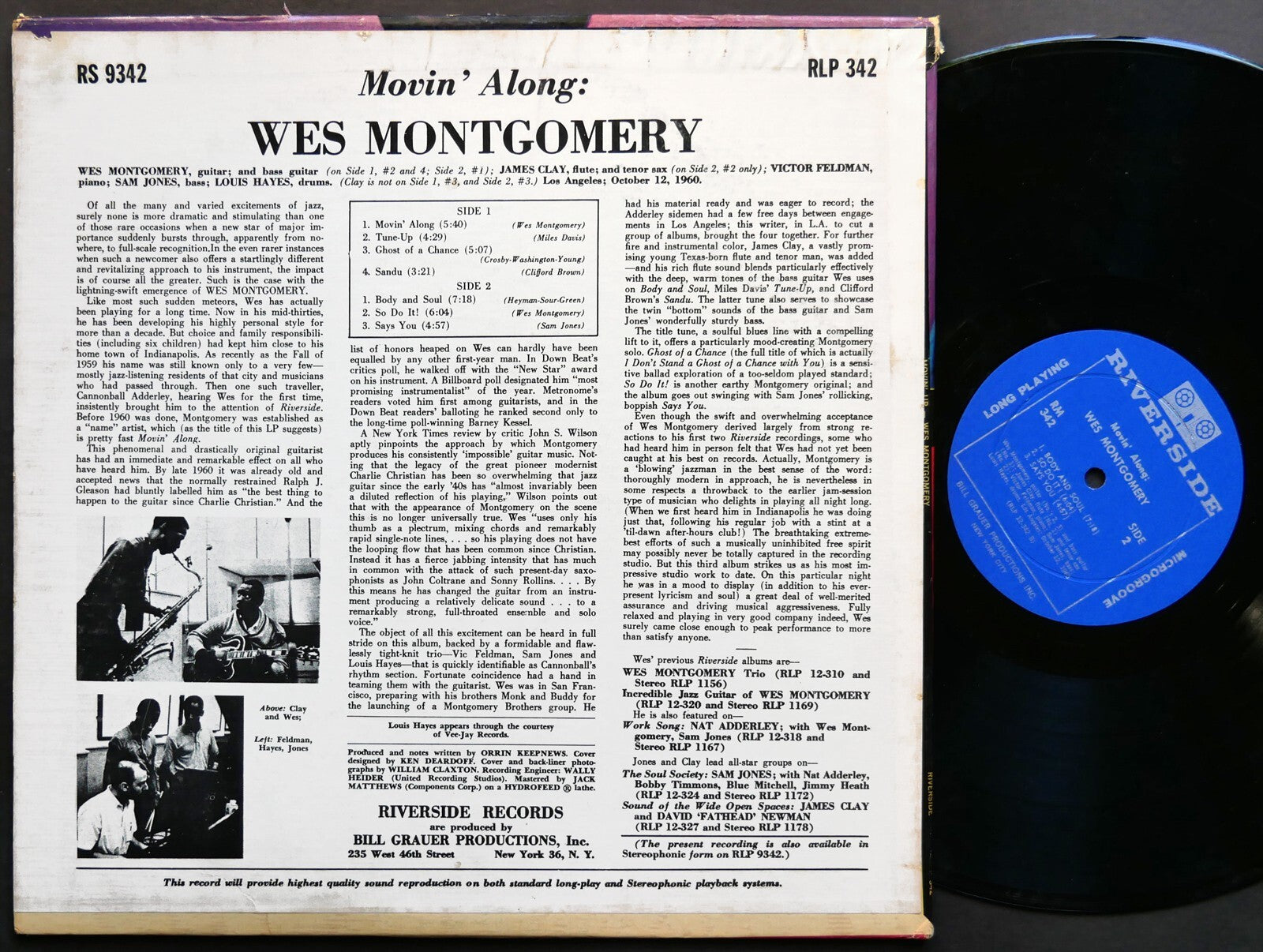 WES MONTGOMERY Movin' Along LP RIVERSIDE RECORDS RM 342 DG MONO Sam Jones