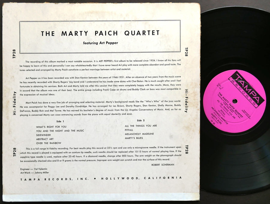 MARTY PAICH Quartet ART PEPPER LP TAMPA RECORDS TP-28 US 1958 JAZZ DG MONO