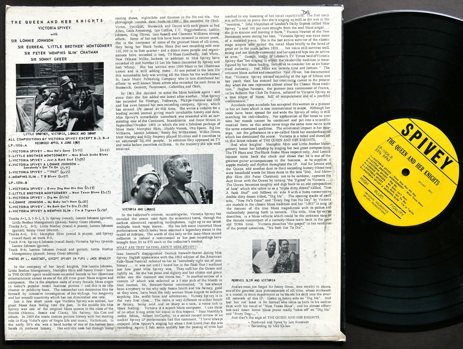 VICTORIA SPIVEY LONNIE JOHNSON The Queen And Her Knights LP SPIVEY LP-1006 Blues