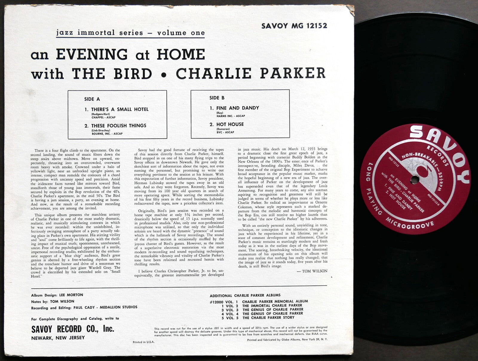 CHARLIE PARKER An Evening At Home With The Bird LP SAVOY RECORDS MG-12152 MONO