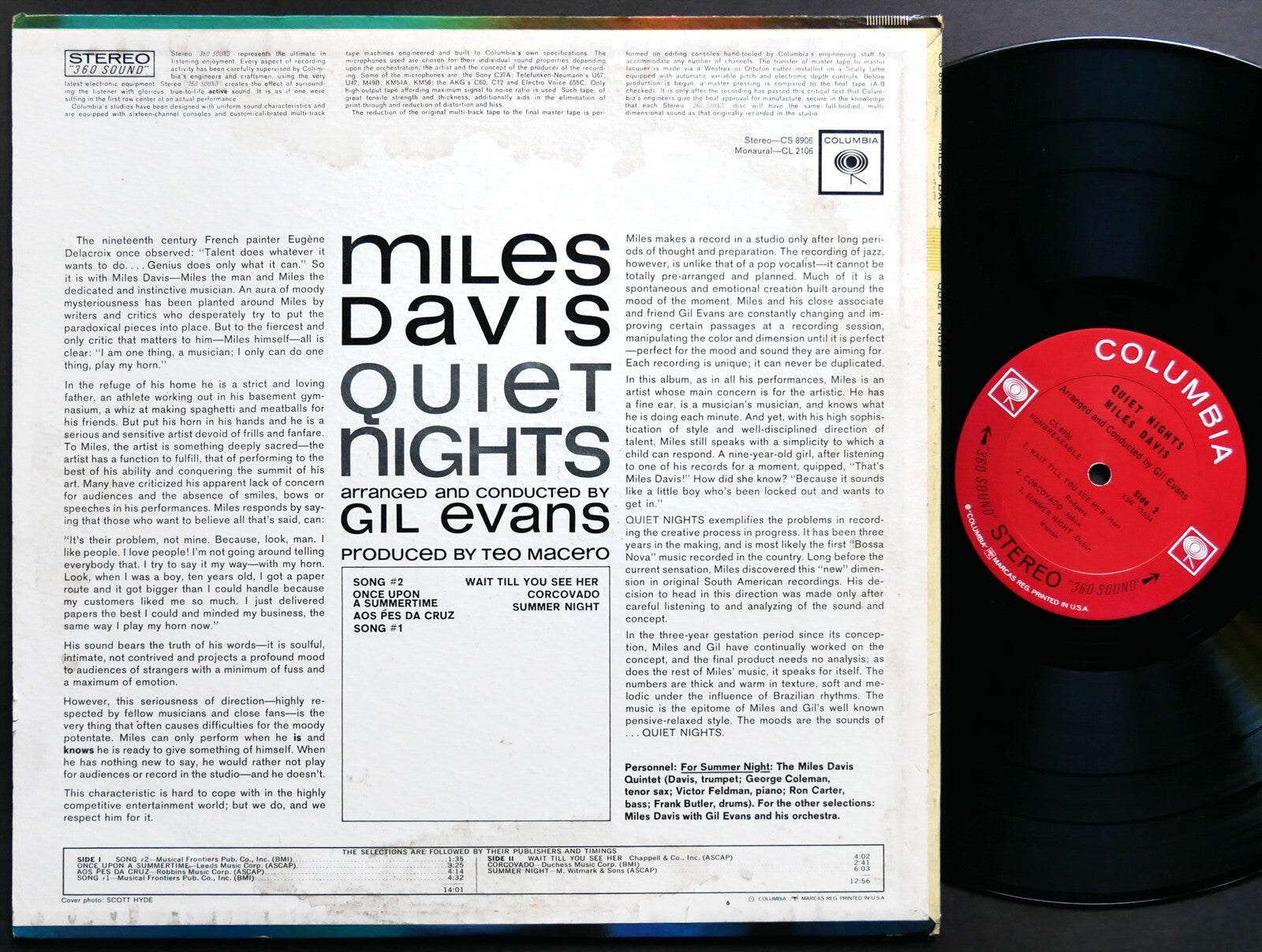 MILES DAVIS Quiet Nights LP COLUMBIA CS 8906 US 1964 2-EYE ST George Coleman VG+