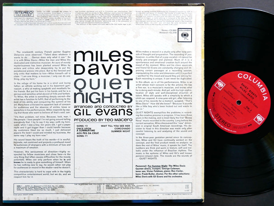 MILES DAVIS Quiet Nights LP COLUMBIA CS 8906 US 1964 2-EYE ST George Coleman VG+