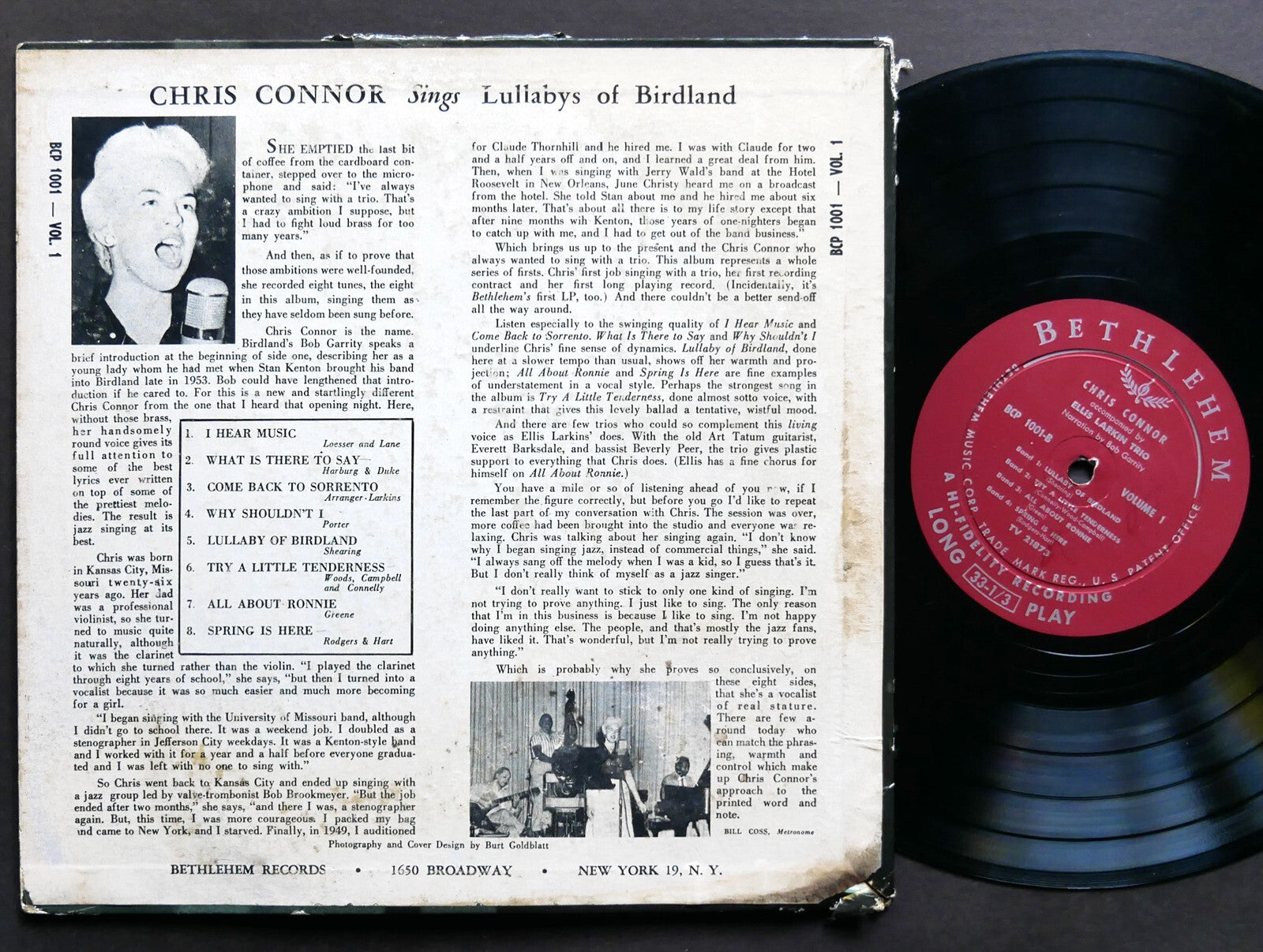 CHRIS CONNOR Sings Lullabys Of Birdland 10" LP BETHLEHEM BCP 1001 US '54 DG MONO