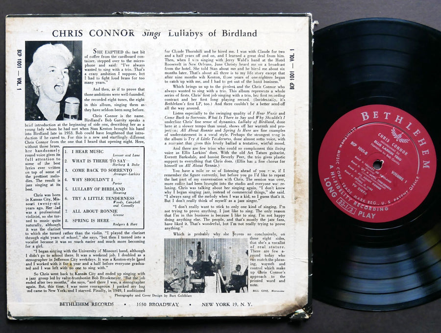 CHRIS CONNOR Sings Lullabys Of Birdland 10" LP BETHLEHEM BCP 1001 US '54 DG MONO