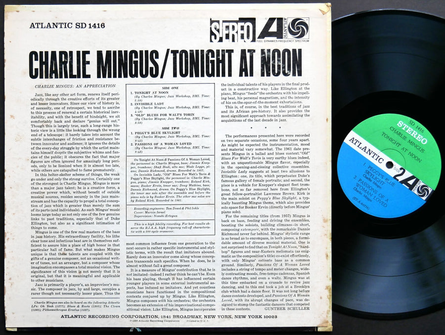 CHARLIE MINGUS Tonight At Noon LP ATLANTIC SD 1416 US 1965 JAZZ Dannie Richmond