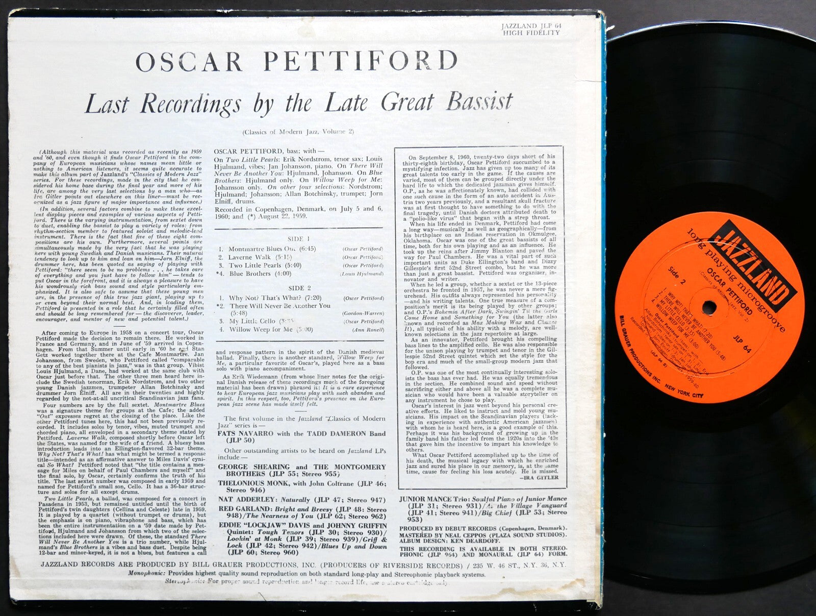 OSCAR PETTIFORD Last Recordings By The Late Great Bassist LP JAZZLAND JLP64 MONO