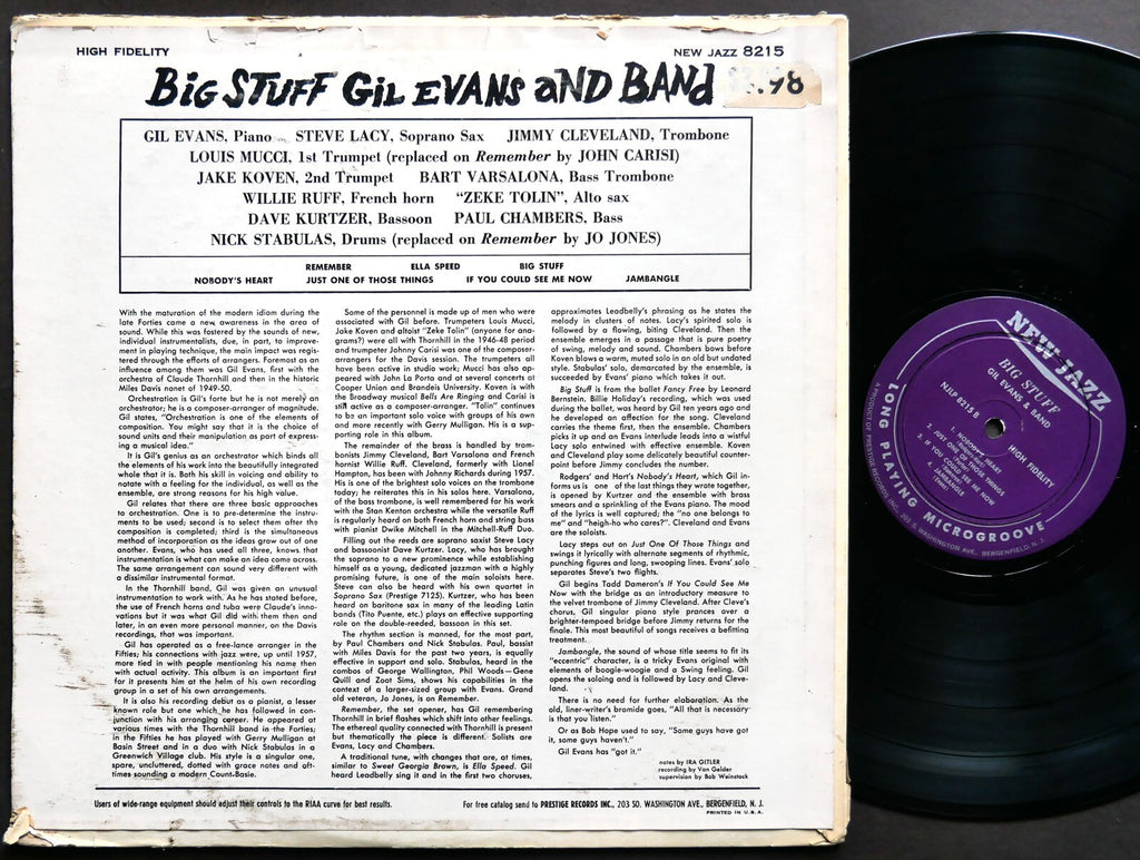 GIL EVANS Big Stuff LP NEW JAZZ NJLP 8215 US 1959 RVG DG MONO JAZZ Paul Chambers