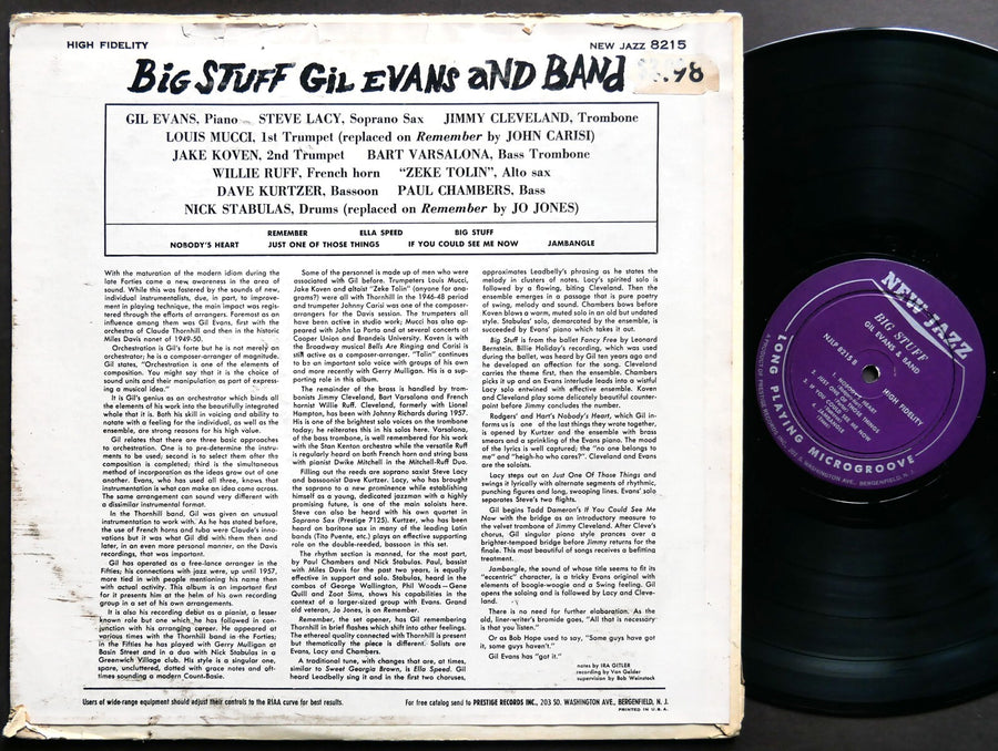GIL EVANS Big Stuff LP NEW JAZZ NJLP 8215 US 1959 RVG DG MONO JAZZ Paul Chambers