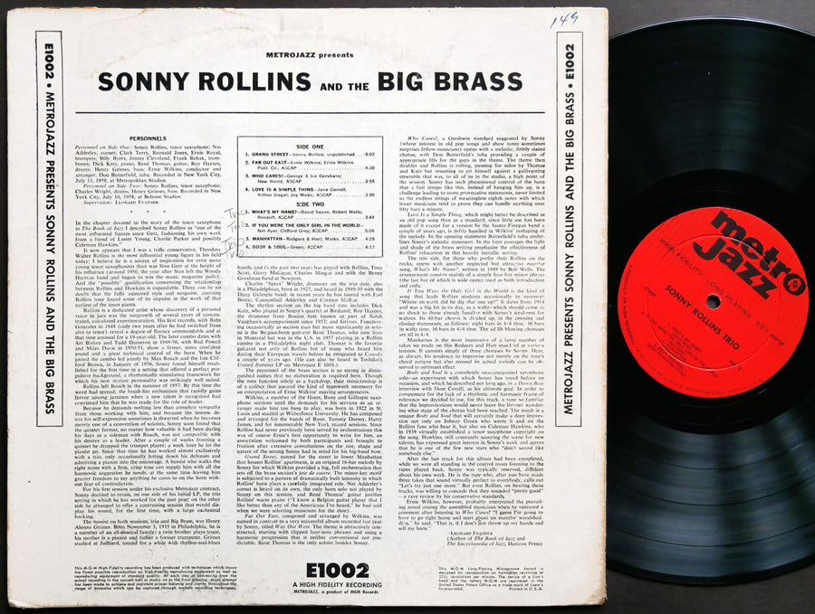 SONNY ROLLINS And The Big Brass METROJAZZ E 1002 LP US 1958 DG MONO Henry Grimes