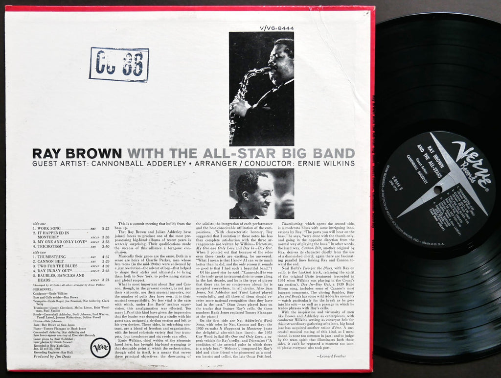 RAY BROWN CANNONBALL ADDERLEY With The All-Star Big Band LP VERVE V-8444 US 1962