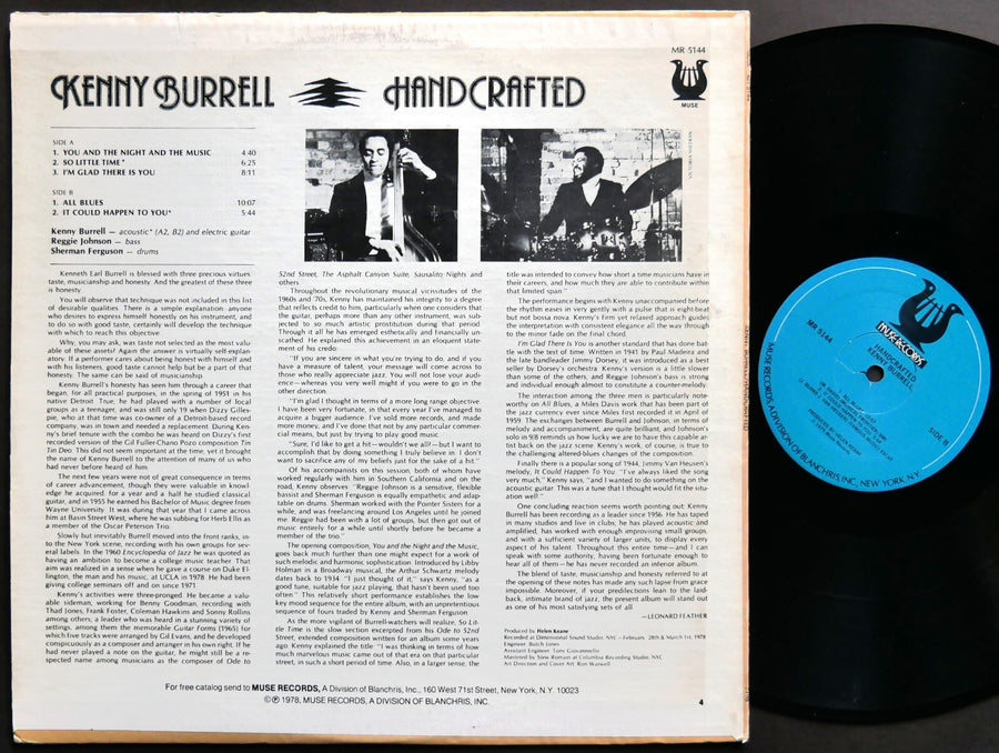 KENNY BURRELL Handcrafted LP MUSE RECORDS MR 5144 US 1978 JAZZ Reggie Johnson