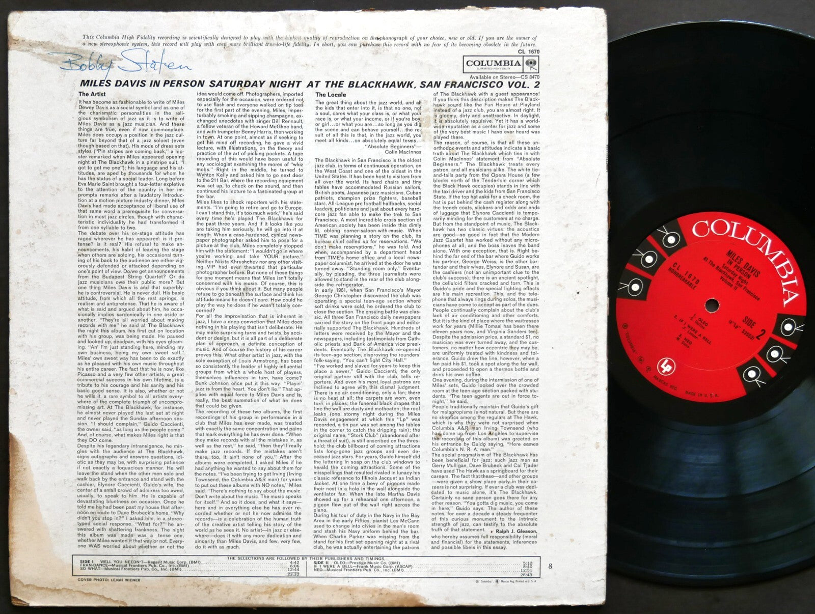 MILES DAVIS In Person At The Blackhawk Vol.II COLUMBIA CL 1670 MONO Hank Mobley