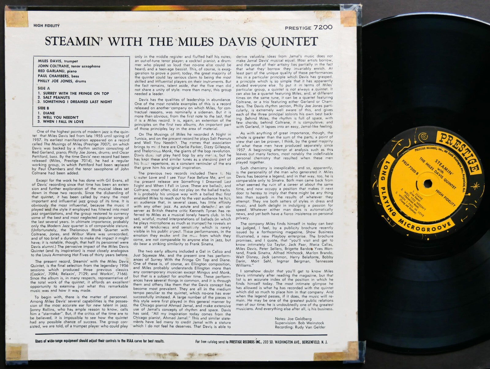 MILES DAVIS Steamin' LP PRESTIGE PRLP 7200 NJ DG MONO John Coltrane Red Garland