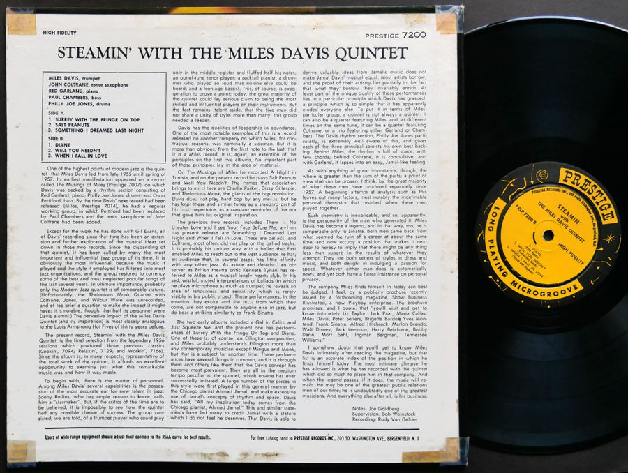 MILES DAVIS Steamin' LP PRESTIGE PRLP 7200 NJ DG MONO John Coltrane Red Garland