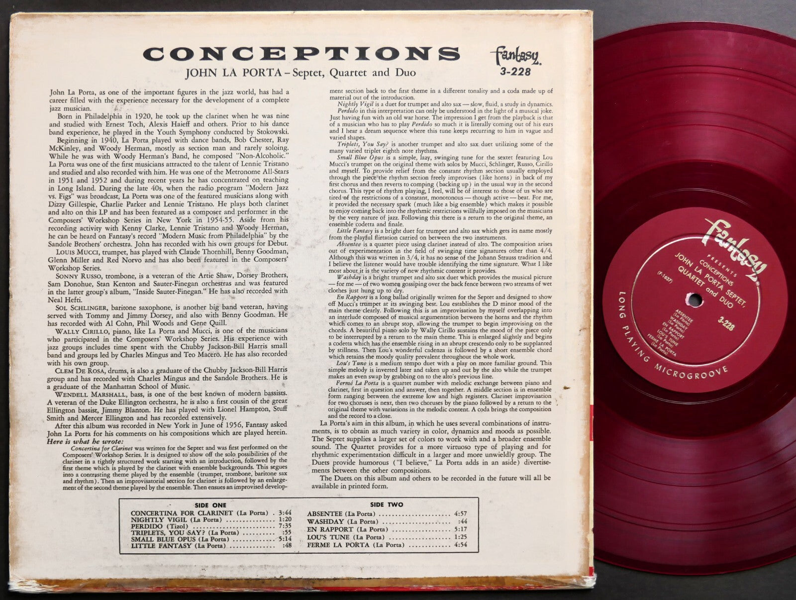 JOHN LA PORTA Conceptions LP FANTASY 3-228 US 1956 DG MONO RED WAX Lou Mucci