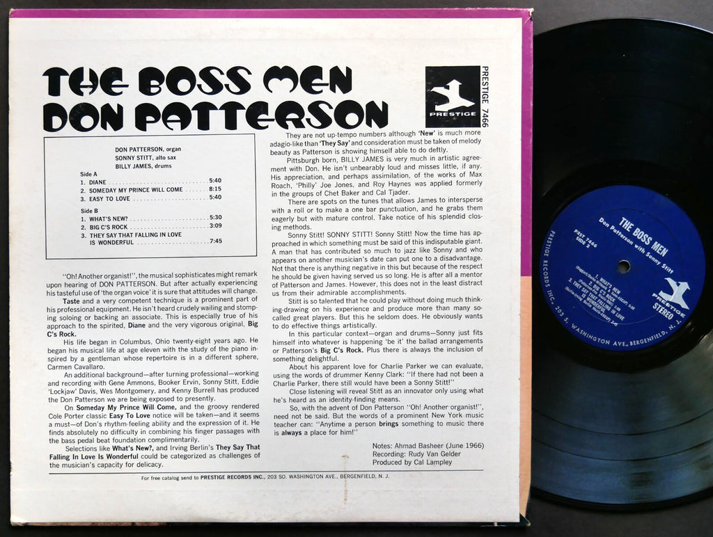 DON PATTERSON SONNY STITT BILLY JAMES The Boss Men LP PRESTIGE PRST 7466 US 1967