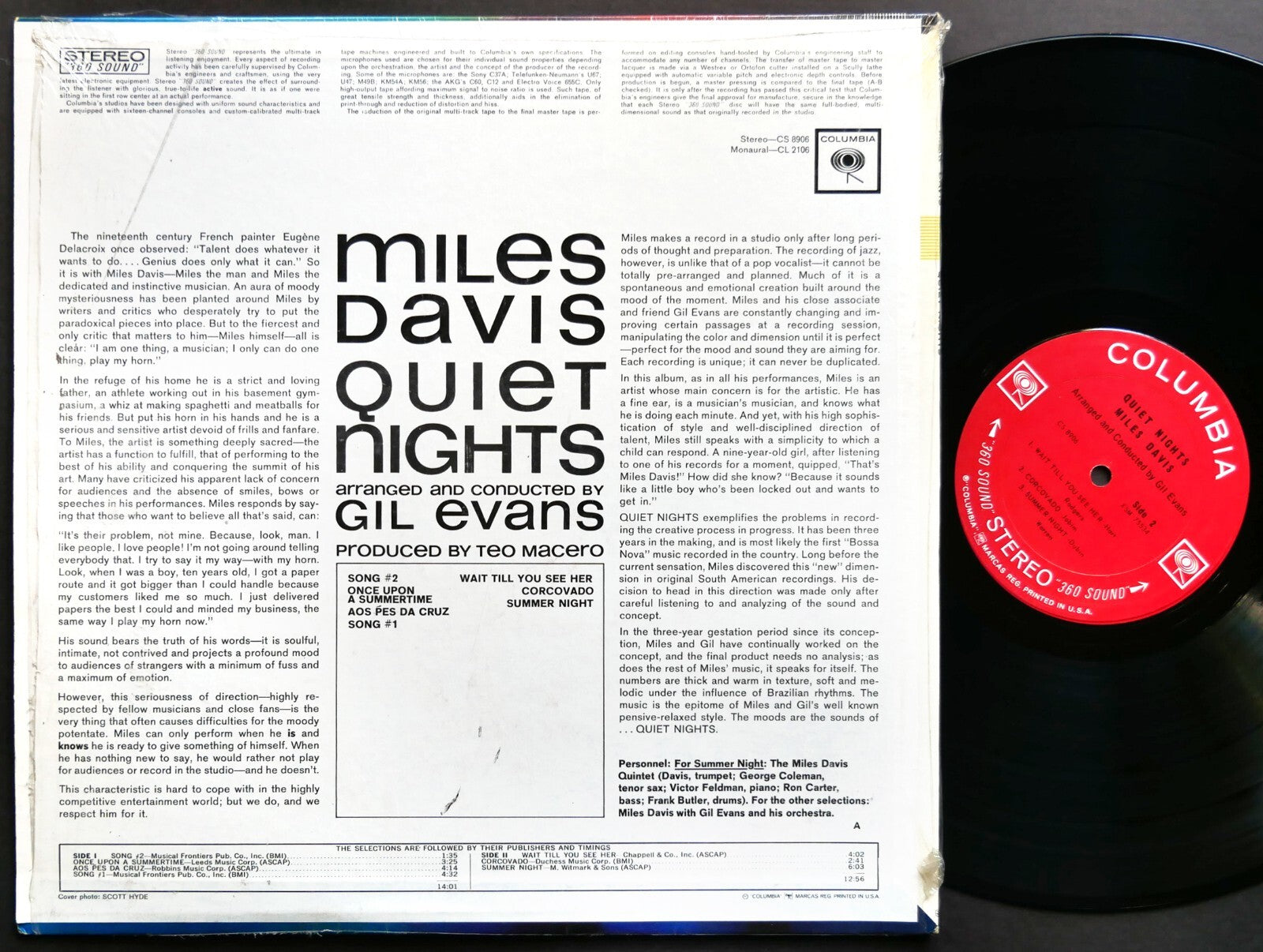 MILES DAVIS Quiet Nights LP COLUMBIA CS 8906 US 1964 2-EYE ST George Coleman