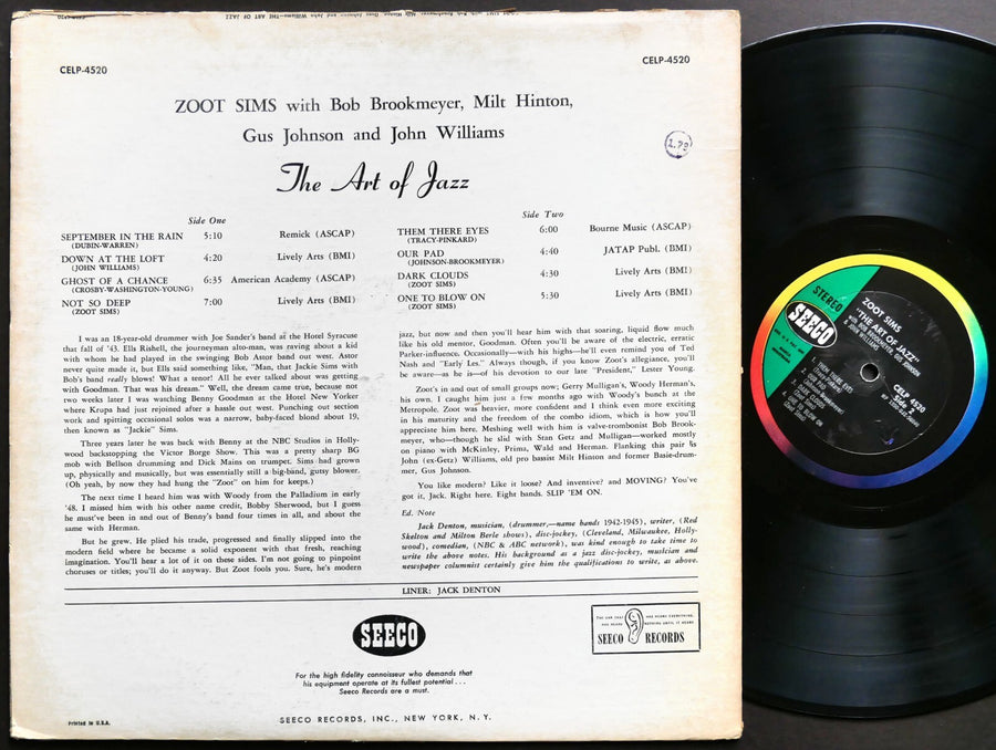 ZOOT SIMS The Art Of Jazz LP SEECO CELP-4520 US 1960 Milt Hinton Bob Brookmeyer