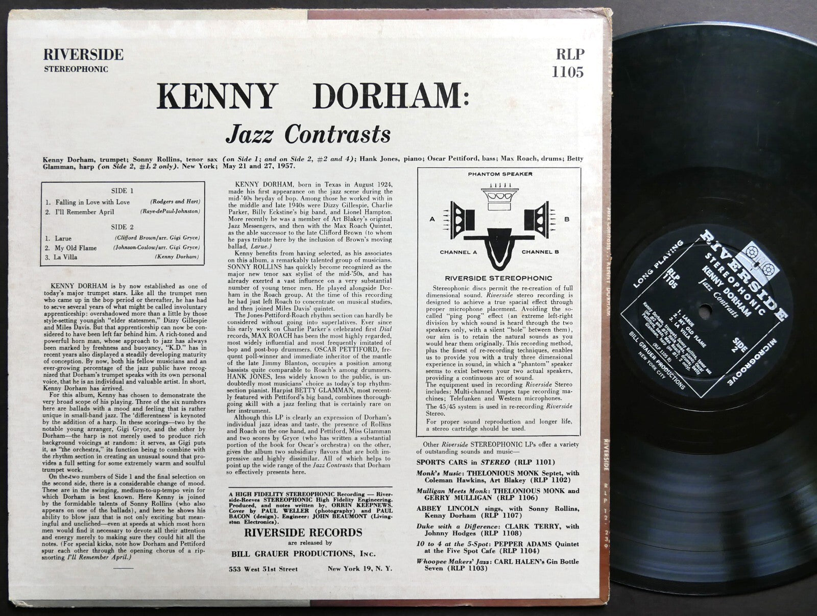 KENNY DORHAM Jazz Contrasts LP RIVERSIDE RLP 1105 Sonny Rollins Oscar Pettiford