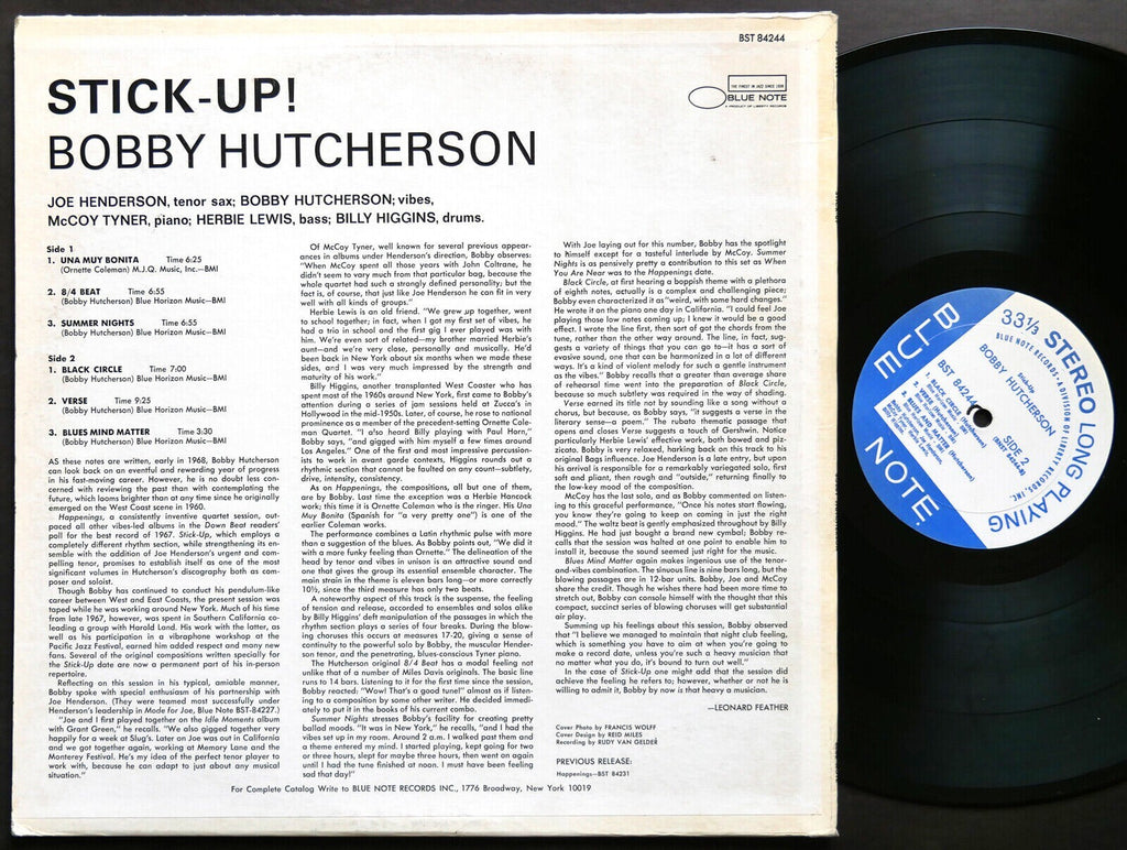 SIGNED by BOBBY HUTCHERSON Stick-Up! LP BLUE NOTE BST 84244 US 1968 LIBERTY JAZZ