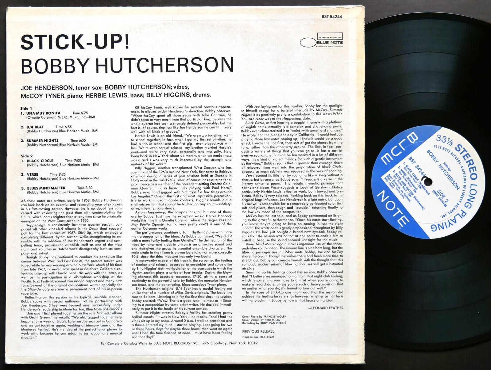 SIGNED by BOBBY HUTCHERSON Stick-Up! LP BLUE NOTE BST 84244 US 1968 LIBERTY JAZZ