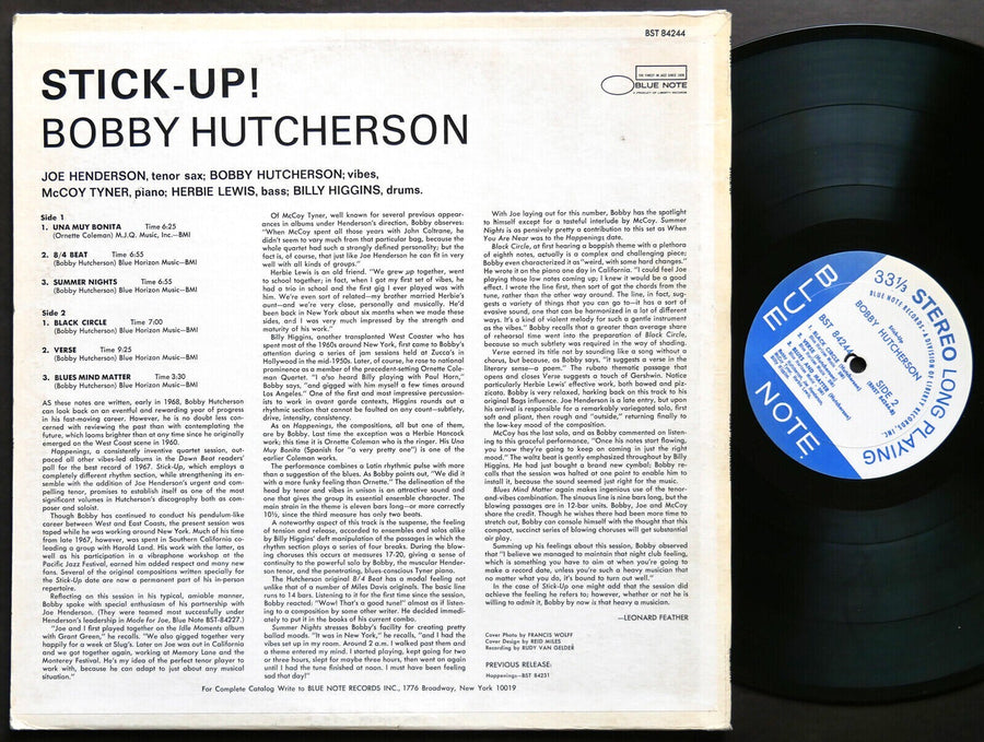 SIGNED by BOBBY HUTCHERSON Stick-Up! LP BLUE NOTE BST 84244 US 1968 LIBERTY JAZZ