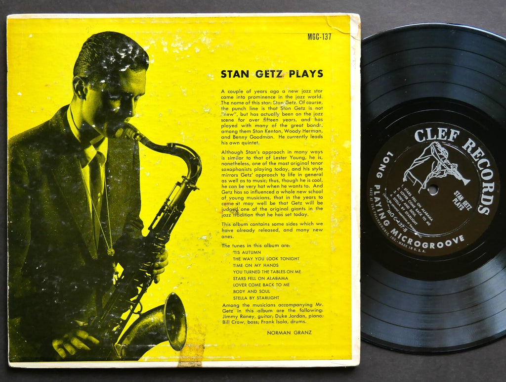 STAN GETZ Plays 10" LP CLEF RECORDS MGC-137 US 1953 DG MONO JAZZ Duke Jordan