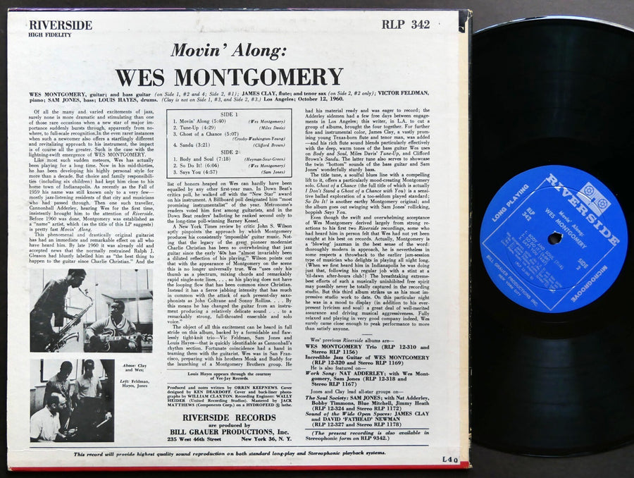 WES MONTGOMERY Movin' Along LP RIVERSIDE RECORDS RLP 342 US 1960 JAZZ DG MONO