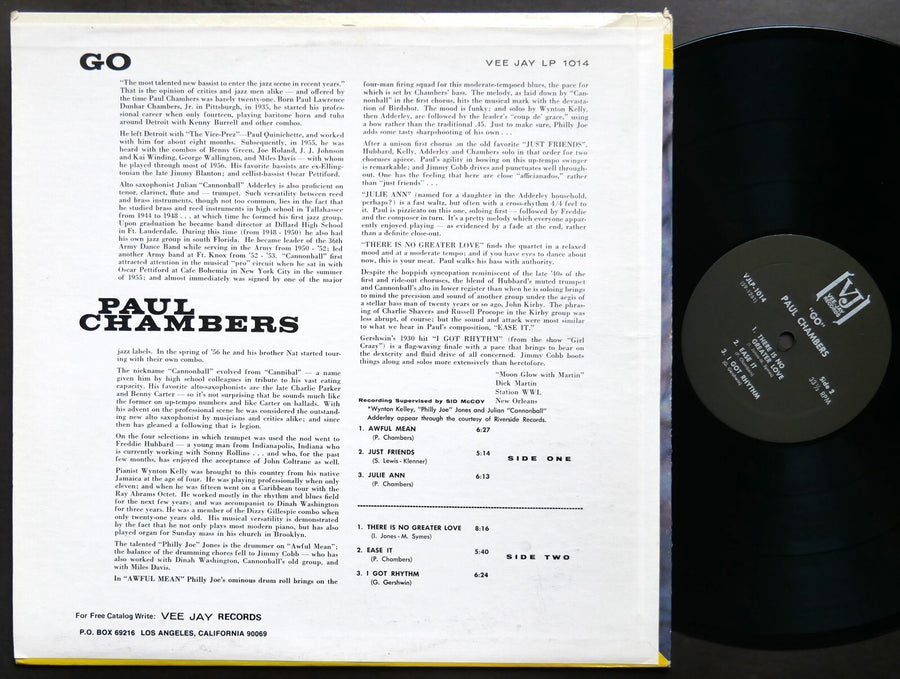 PAUL CHAMBERS Go LP VEE JAY RECORDS VJLP-1014 US 1967 RE Freddie Hubbard