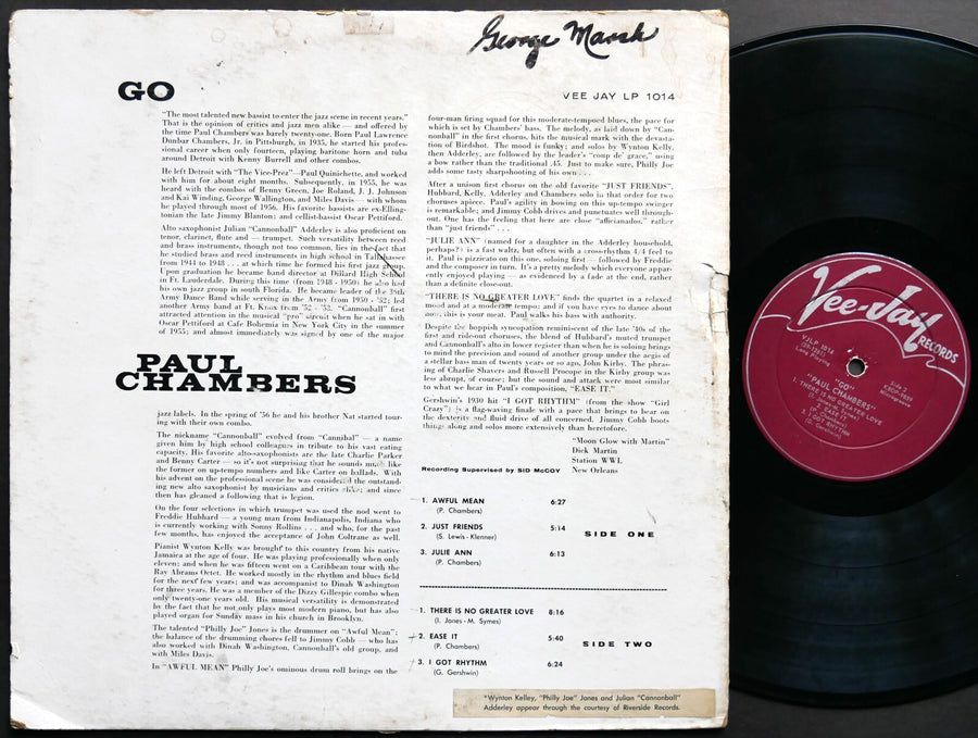PAUL CHAMBERS Go... LP VEE JAY RECORDS VJLP 1014 US 1959 DG MONO Freddie Hubbard