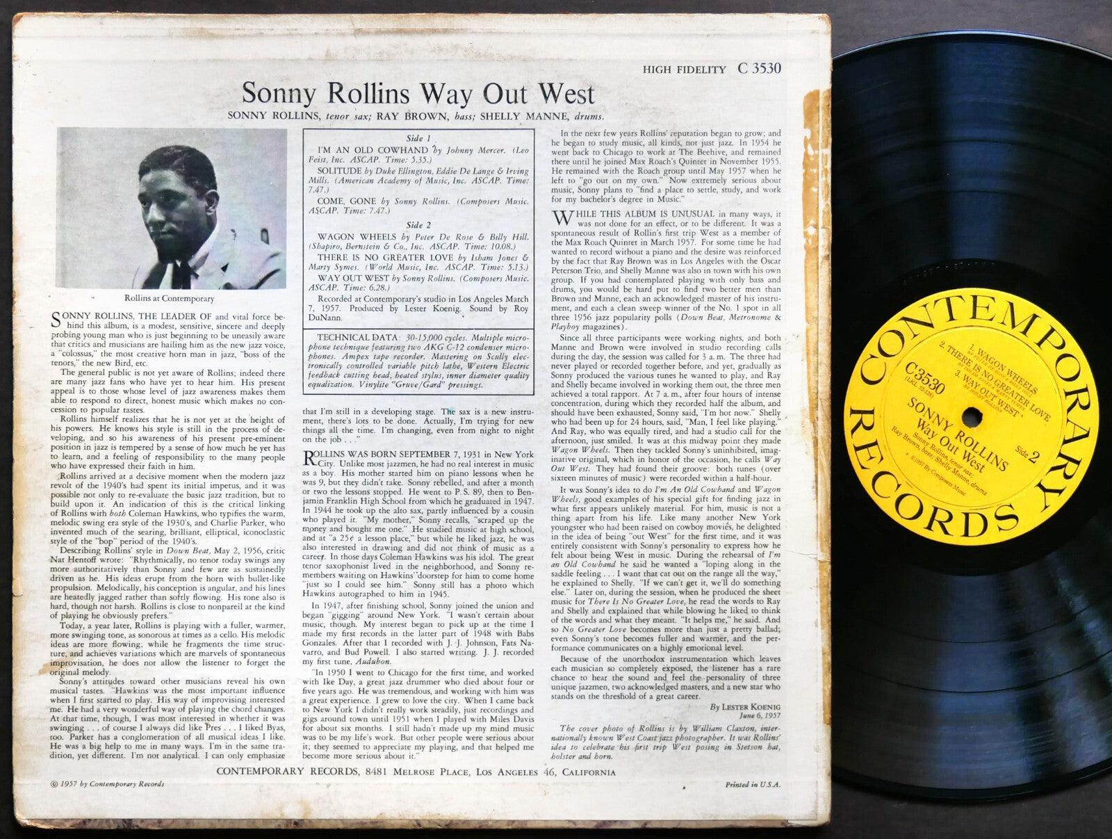 SONNY ROLLINS Way Out West LP CONTEMPORARY RECORDS C 3530 US 1957 DG MONO