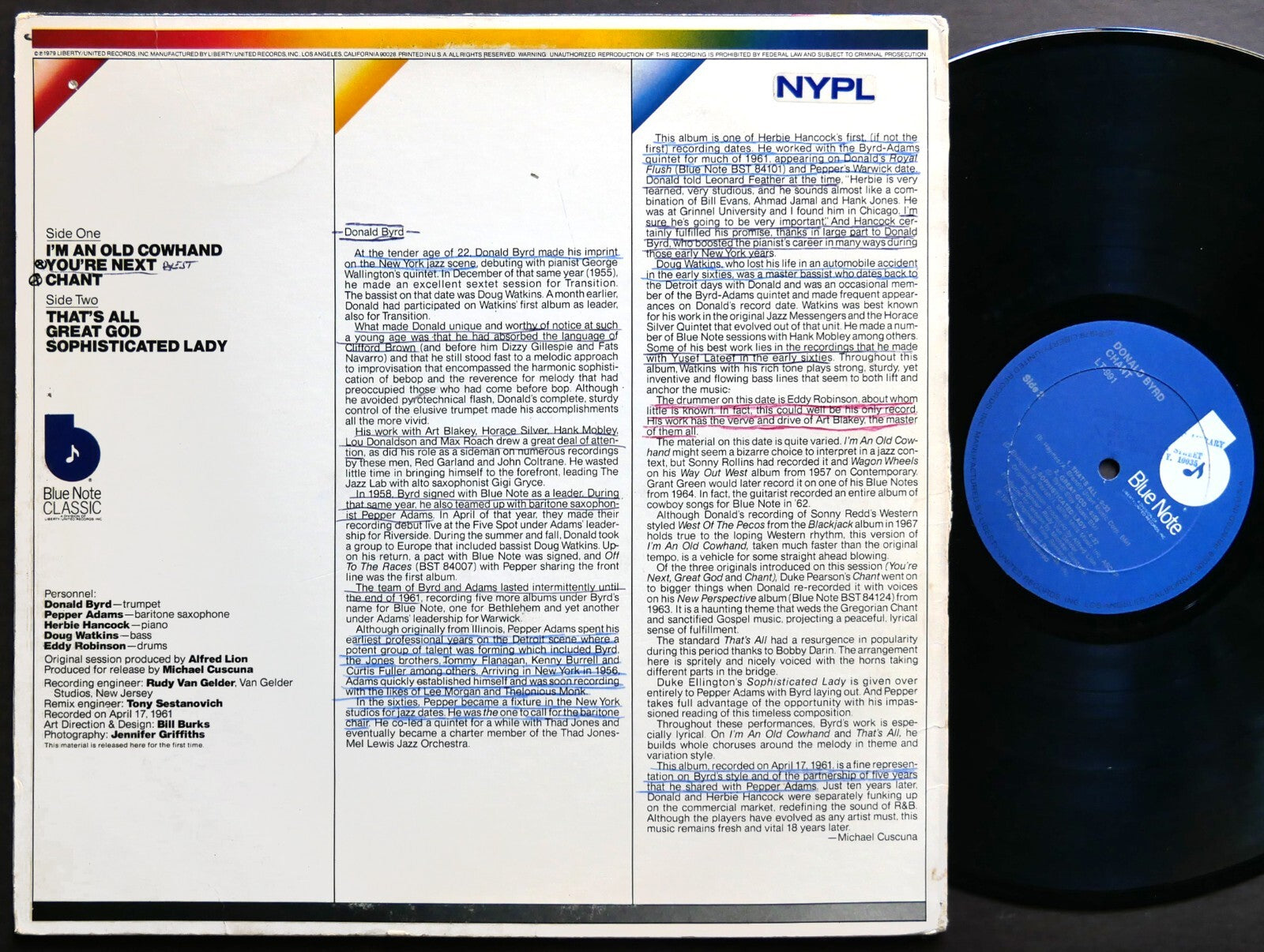 DONALD BYRD Chant LP BLUE NOTE LT-991 US 1979 JAZZ Herbie Hancock Doug Watkins