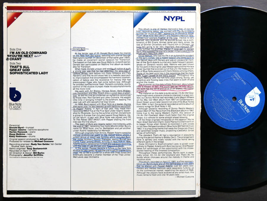 DONALD BYRD Chant LP BLUE NOTE LT-991 US 1979 JAZZ Herbie Hancock Doug Watkins