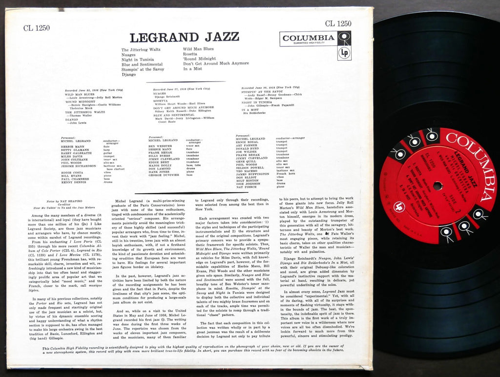 MICHEL LEGRAND MILES DAVIS JOHN COLTRANE Legrand Jazz LP COLUMBIA CL 1250 MONO