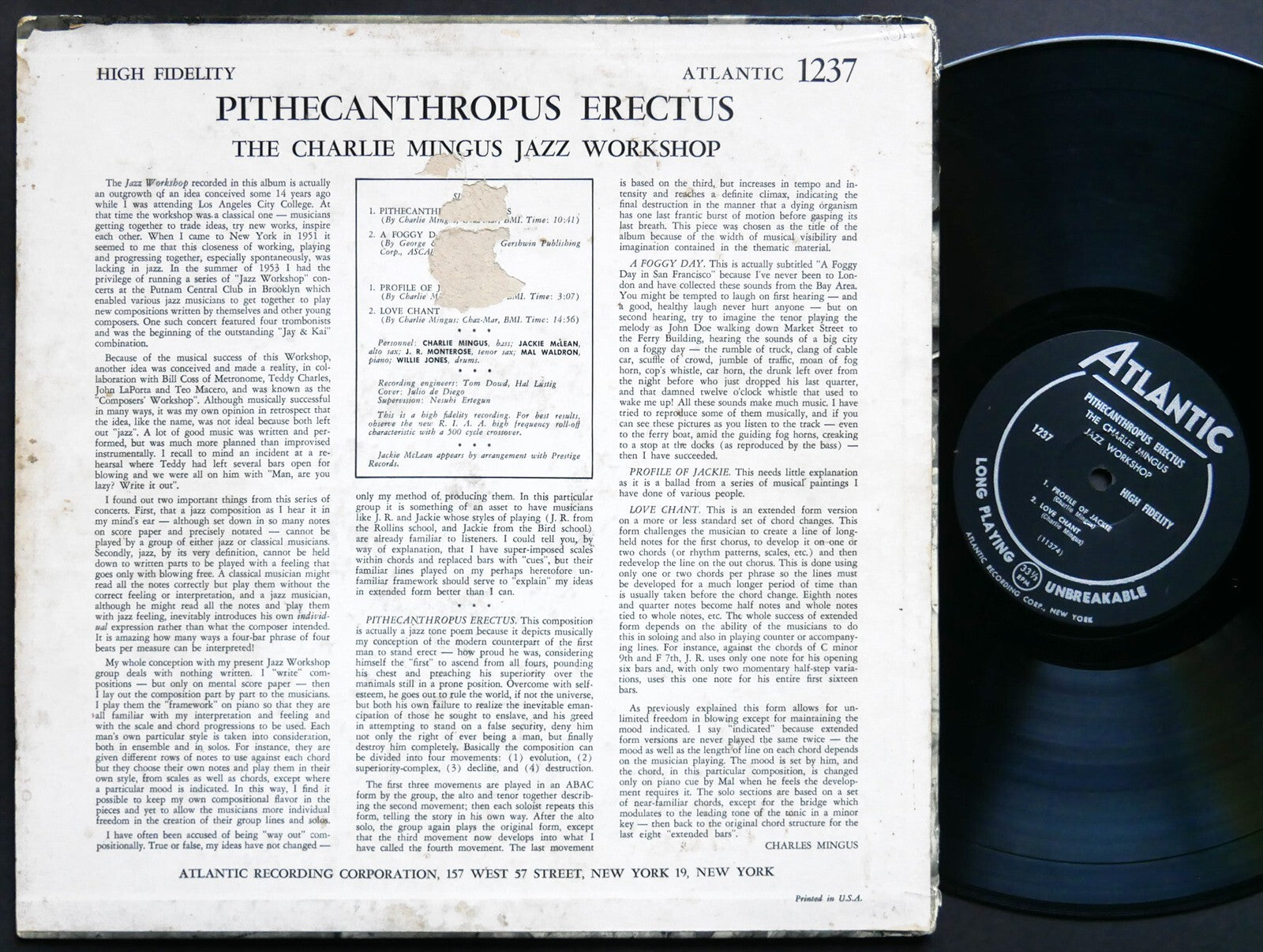 CHARLIE MINGUS Pithecanthropus Erectus LP ATLANTIC 1237 MONO JAZZ Mal Waldron