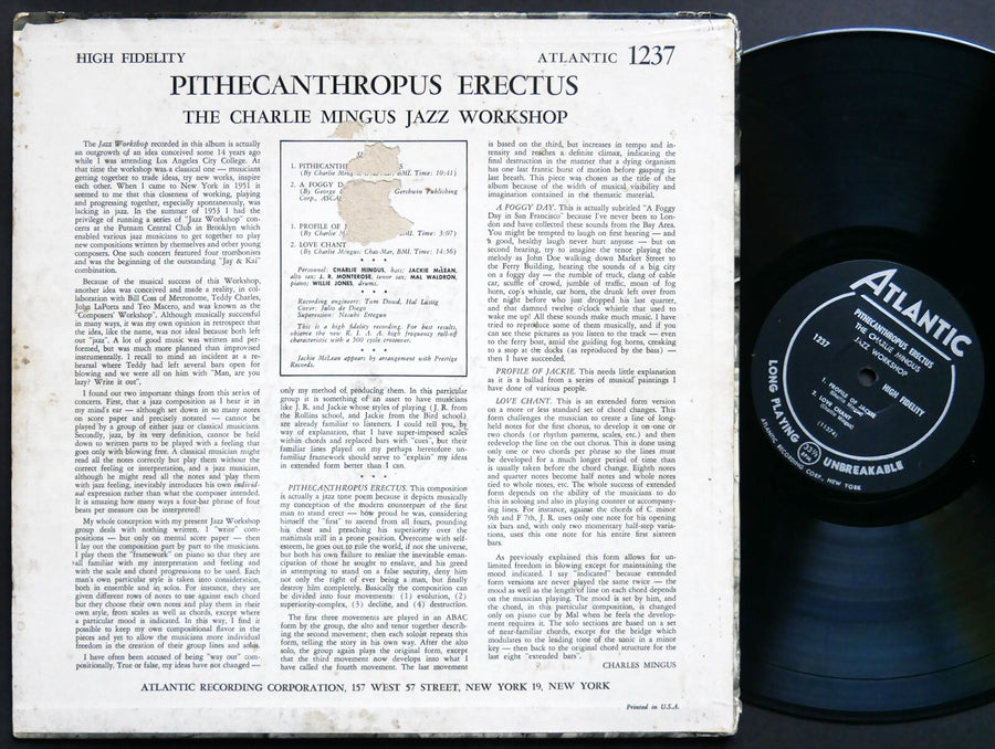 CHARLIE MINGUS Pithecanthropus Erectus LP ATLANTIC 1237 MONO JAZZ Mal Waldron
