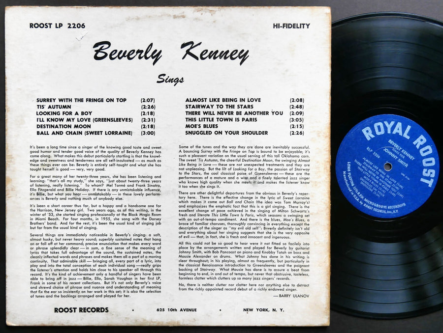 BEVERLY KENNEY JOHNNY SMITH Sings For Johnny Smith LP ROOST RLP 2206 US 1956