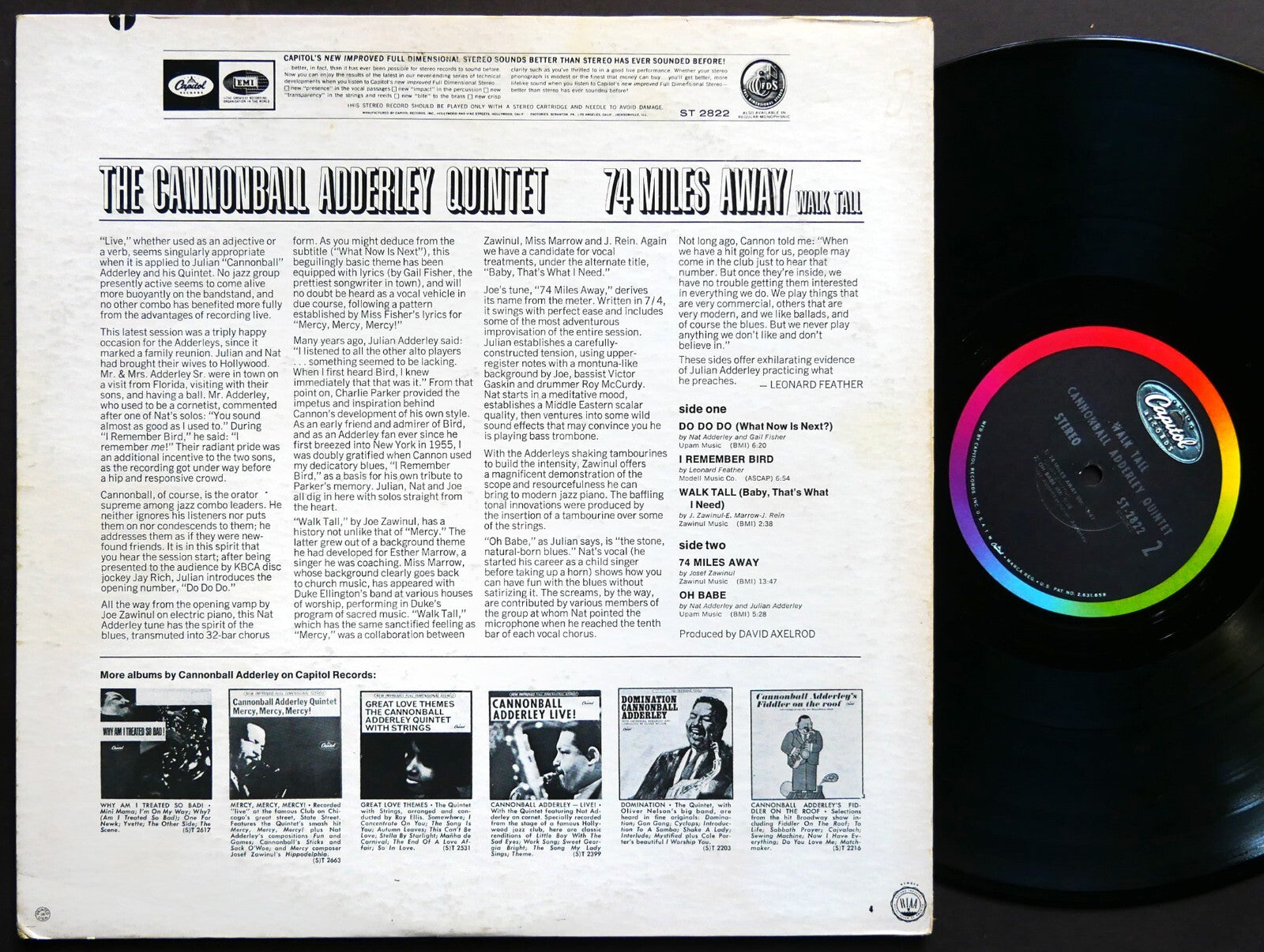 CANNONBALL ADDERLEY 74 Miles Away / Walk Tall LP CAPITOL ST 2822 David Axelrod
