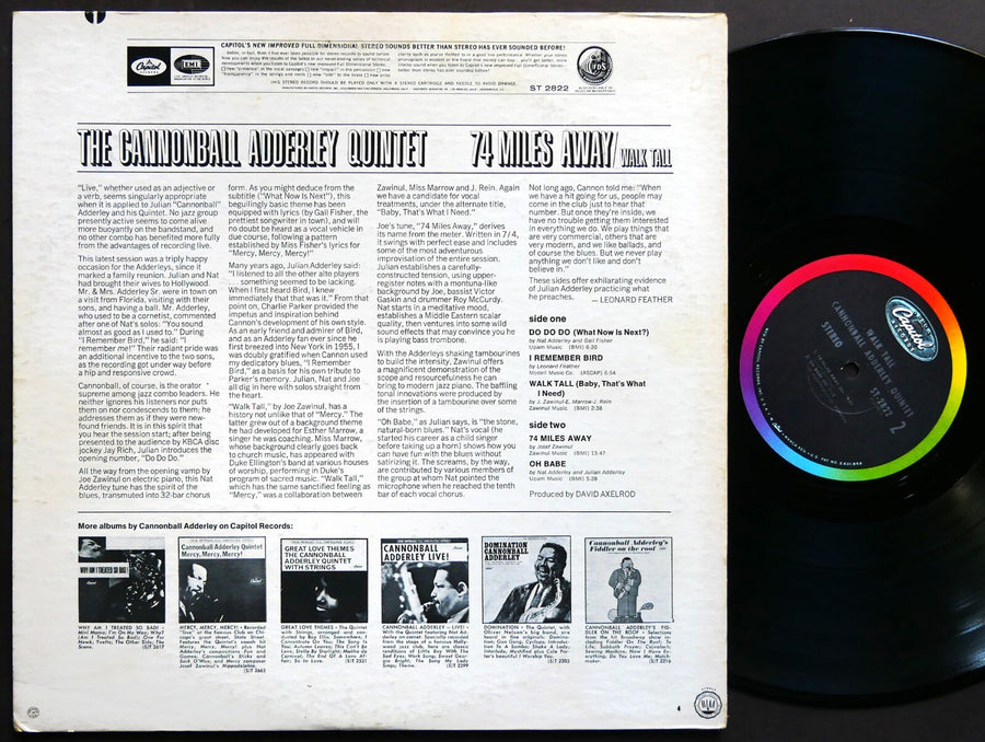 CANNONBALL ADDERLEY 74 Miles Away / Walk Tall LP CAPITOL ST 2822 David Axelrod