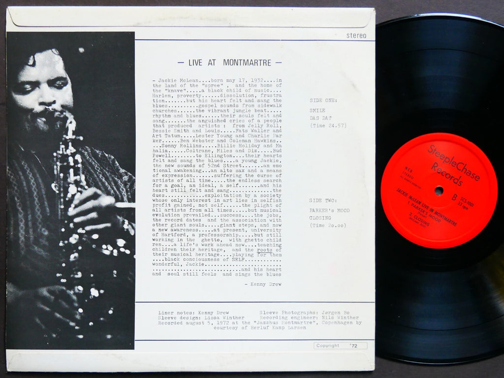 JACKIE MCLEAN Live At Montmartre LP STEEPLECHASE SCS 1001 DK 1972 Kenny Drew NM