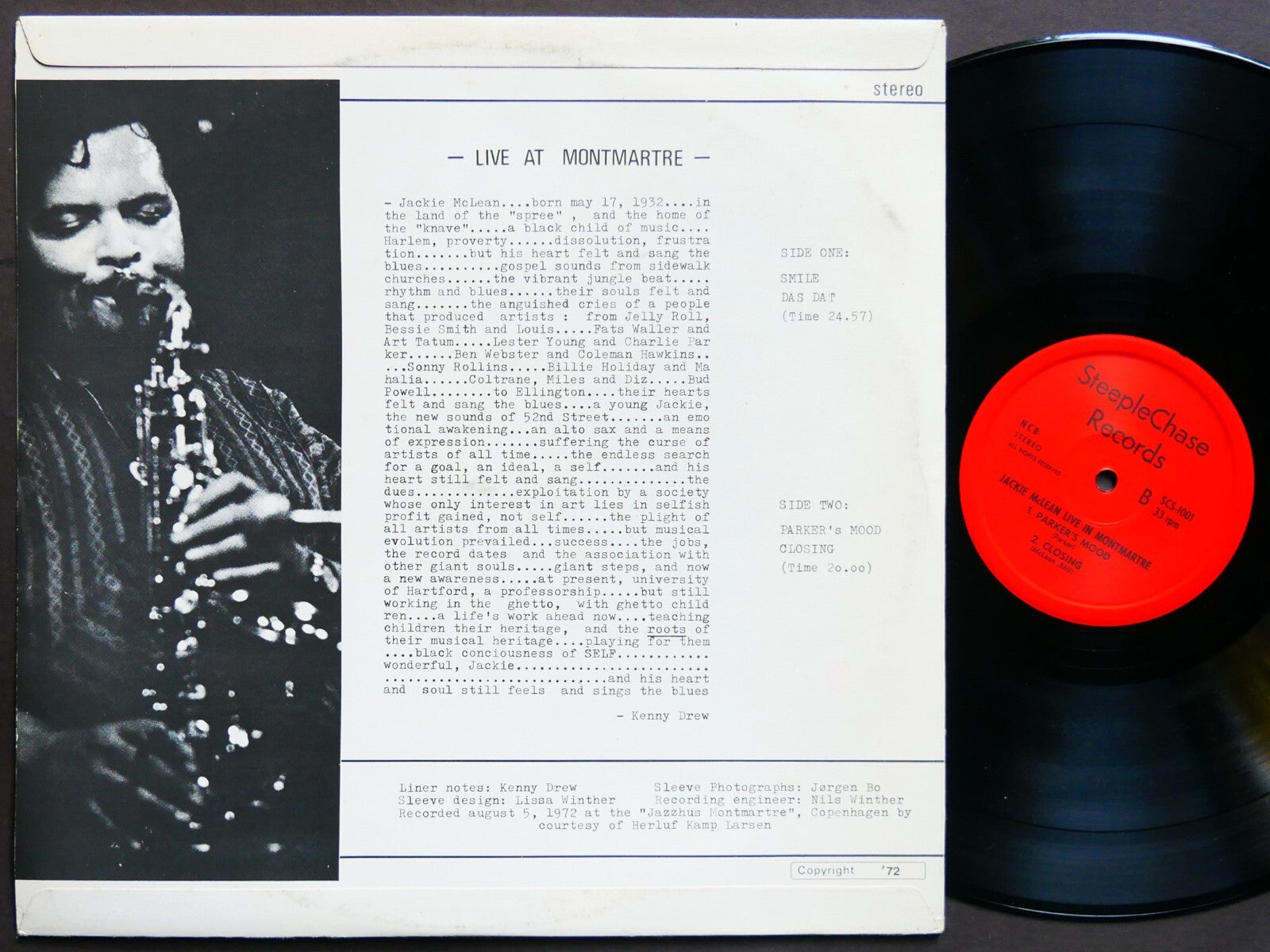 JACKIE MCLEAN Live At Montmartre LP STEEPLECHASE SCS 1001 DK 1972 Kenny Drew NM