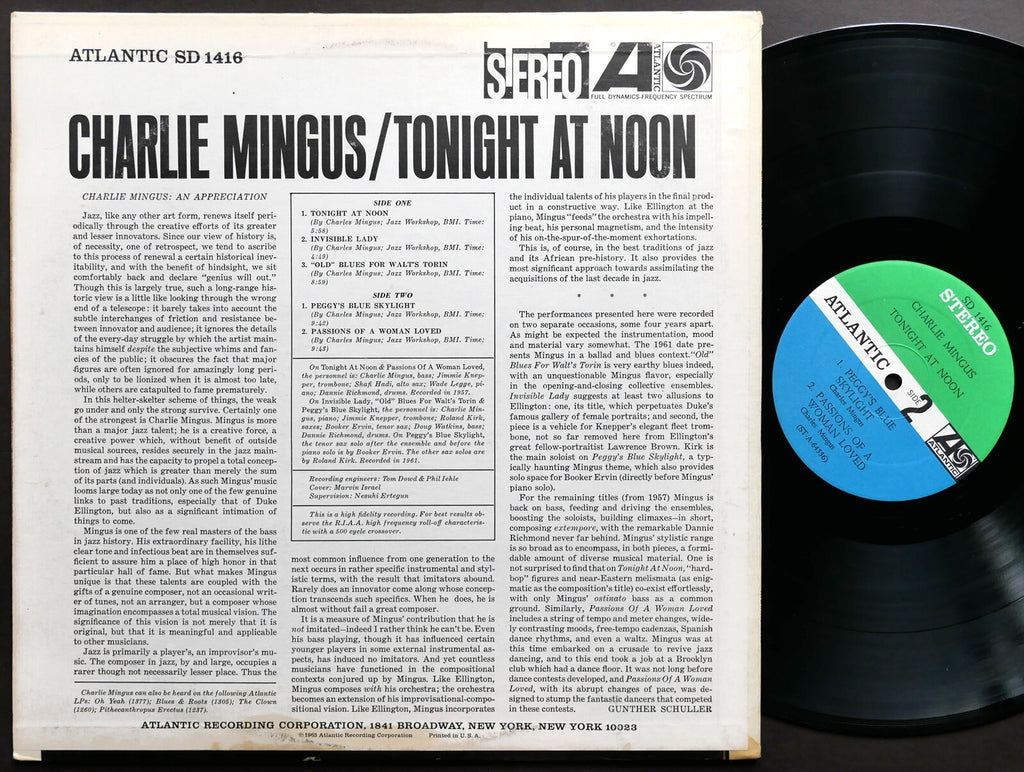 CHARLIE MINGUS Tonight At Noon LP ATLANTIC SD 1416 US 1965 Dannie Richmond VG+