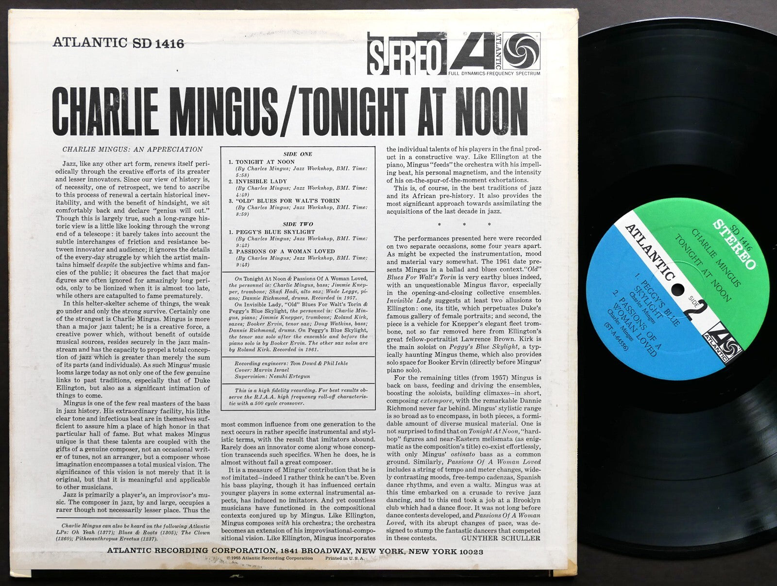 CHARLIE MINGUS Tonight At Noon LP ATLANTIC SD 1416 US 1965 Dannie Richmond VG+