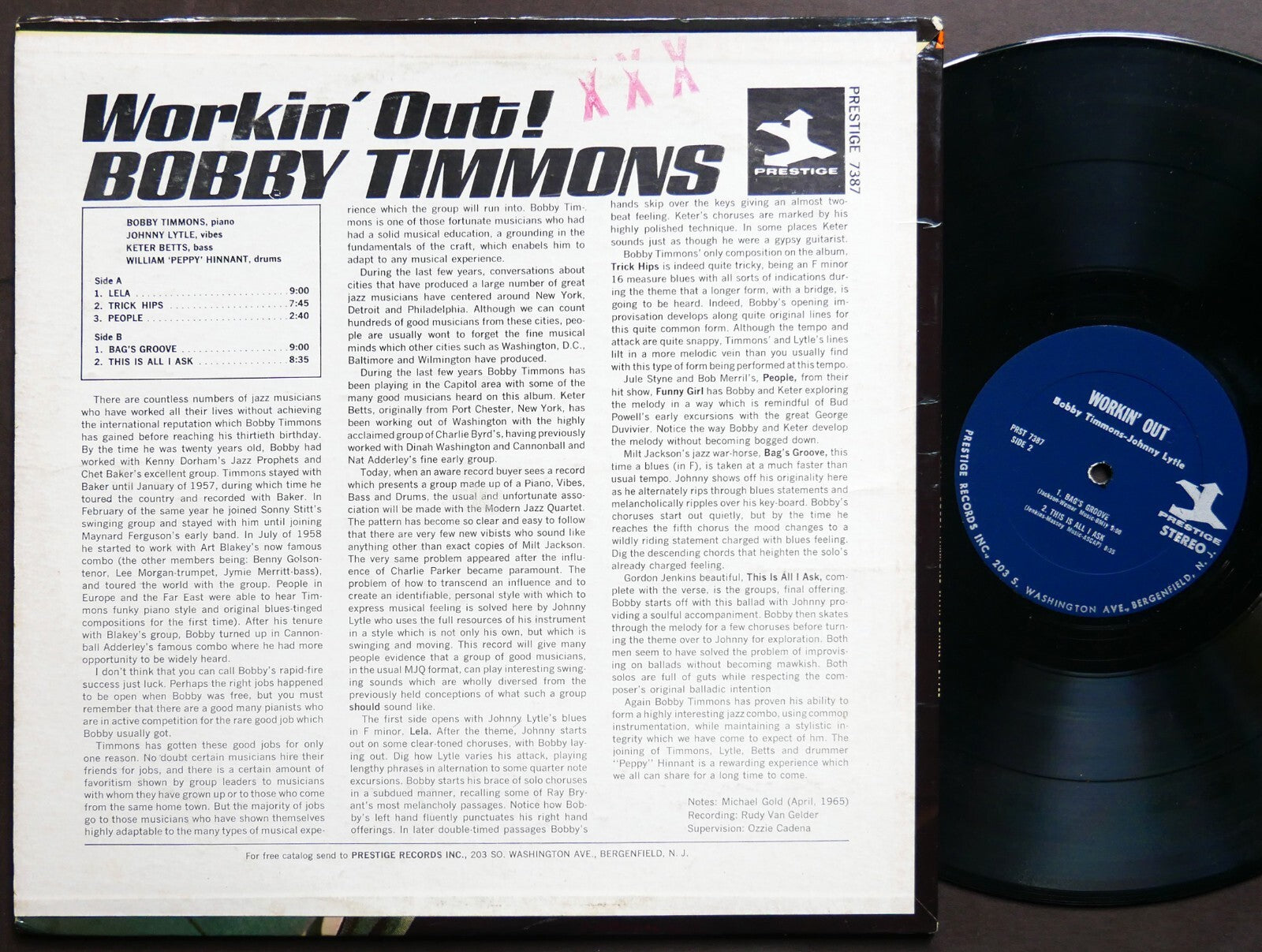 BOBBY TIMMONS JOHNNY LYTLE Workin´ Out! LP PRESTIGE PRST 7387 US 1965 JAZZ RVG