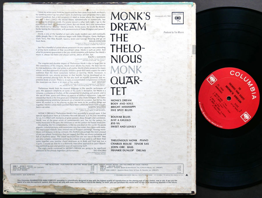 THELONIOUS MONK Monk's Dream LP COLUMBIA CL 1965 US 1963 MONO JAZZ Charles Rouse