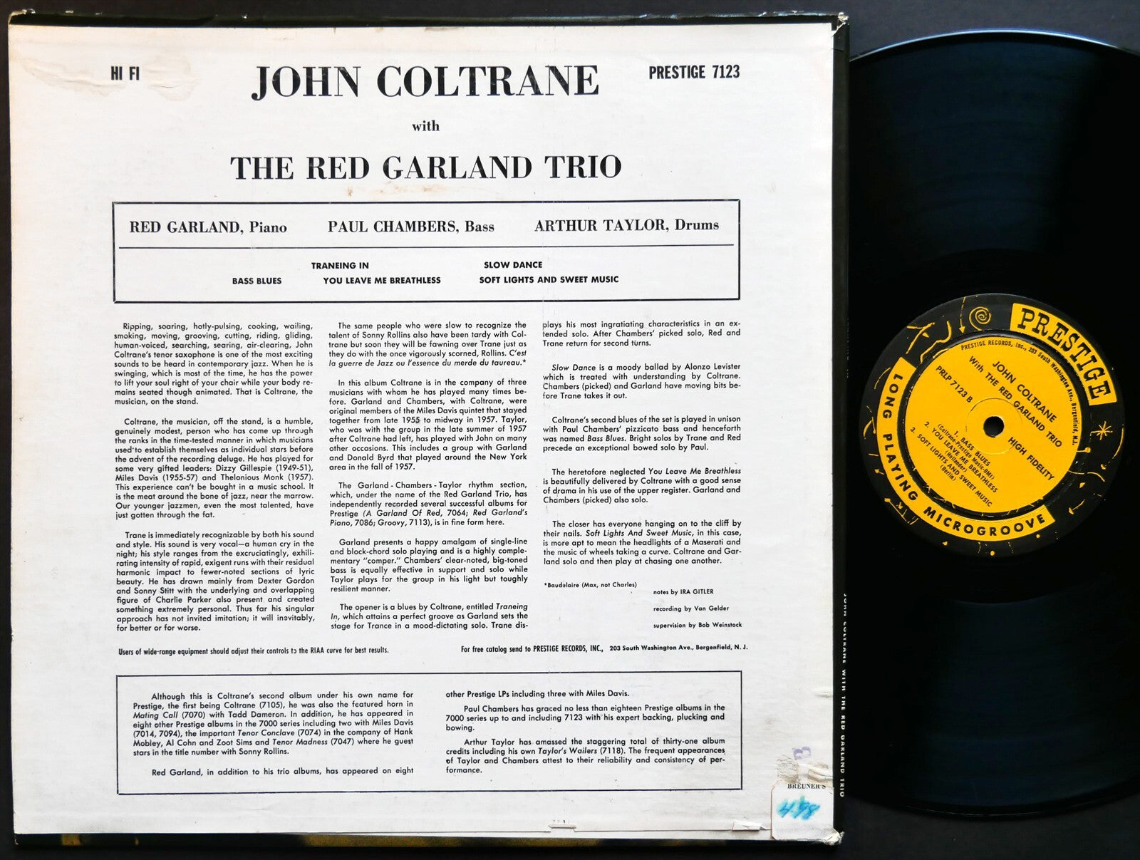 JOHN COLTRANE RED GARLAND TRIO Traneing In LP PRESTIGE PRLP 7123 US 1961 NJ MONO