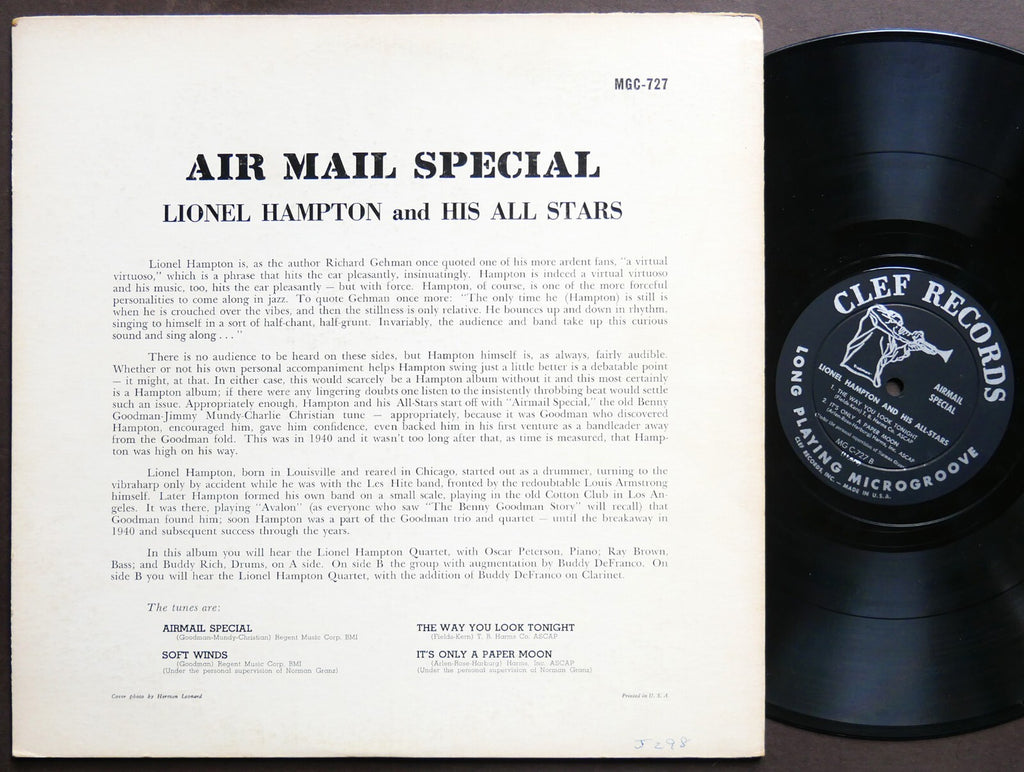 LIONEL HAMPTON Air Mail Special LP CLEF MGC-727 DG MONO JAZZ Oscar Peterson