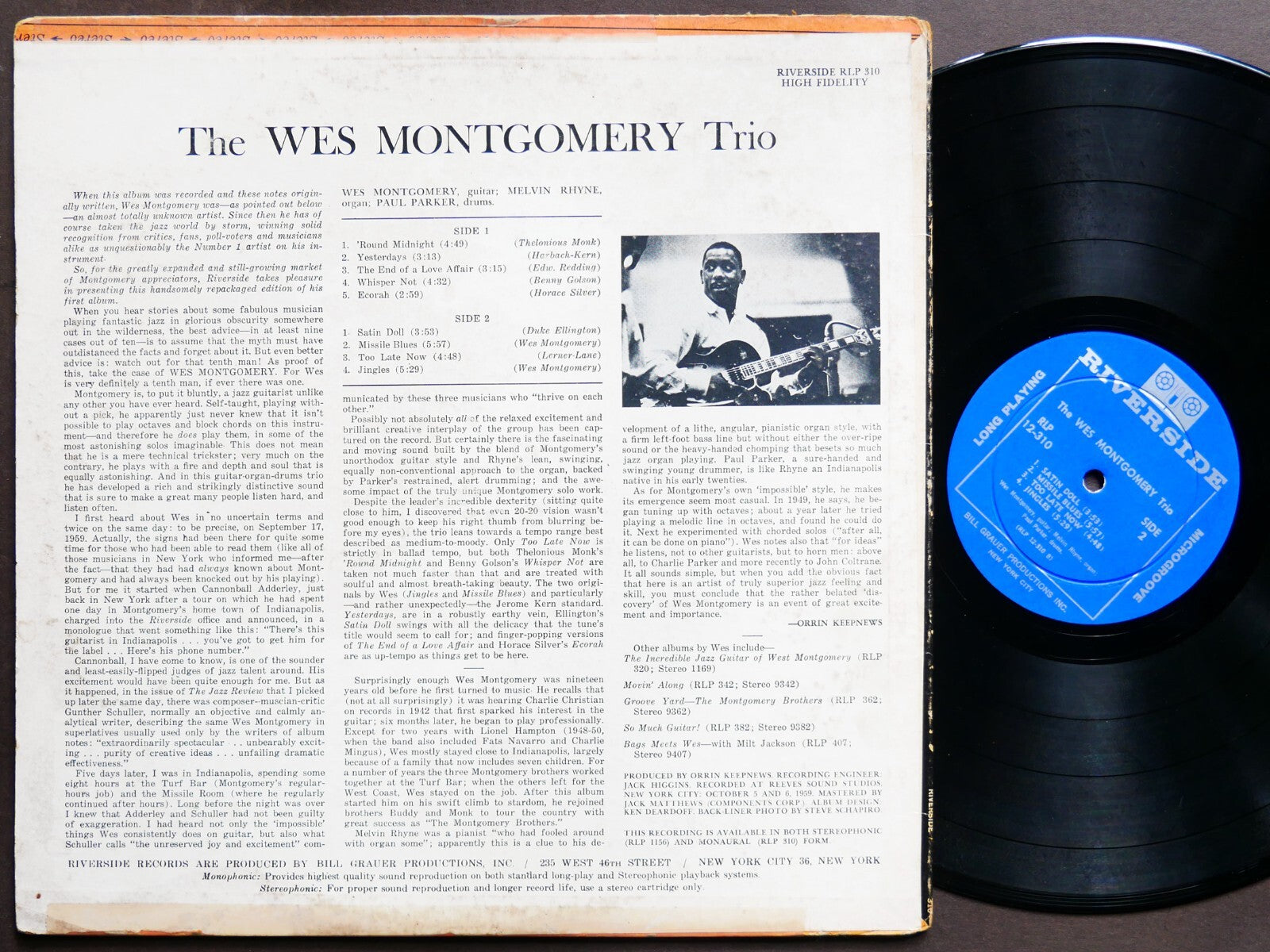 WES MONTGOMERY Trio LP RIVERSIDE RECORDS RLP 12-310 US 1962 DG MONO Melvin Rhyne