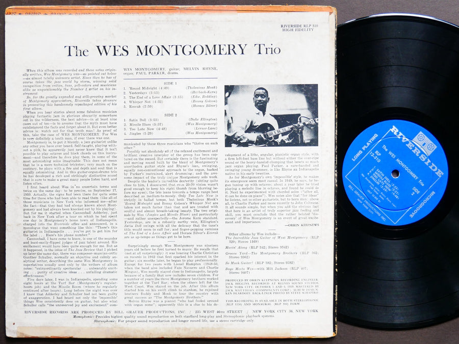 WES MONTGOMERY Trio LP RIVERSIDE RECORDS RLP 12-310 US 1962 DG MONO Melvin Rhyne