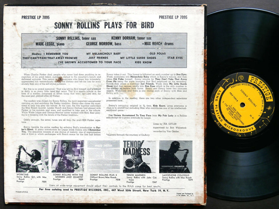 SONNY ROLLINS KENNY DORHAM MAX ROACH Plays For Bird LP PRESTIGE 7095 RVG DG MONO